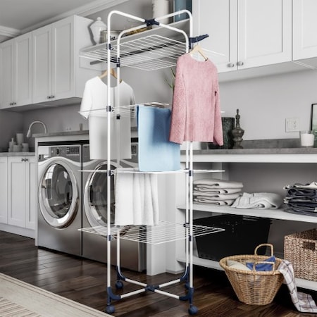 Hastings Home Clothes Drying Rack 4-tiered Laundry Station with Collapsible Shelves and Wheels for Folding 139580RNR